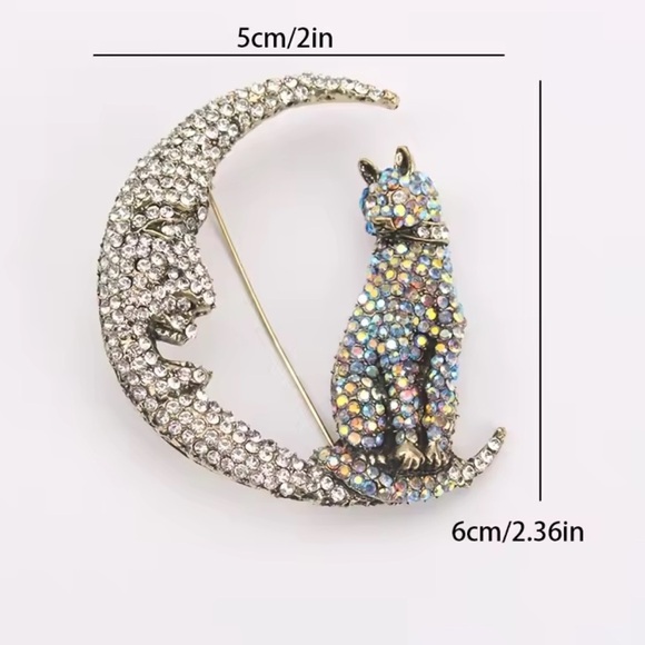 Betsey Johnson Crystal Cat Moon Brooch - Picture 9 of 16